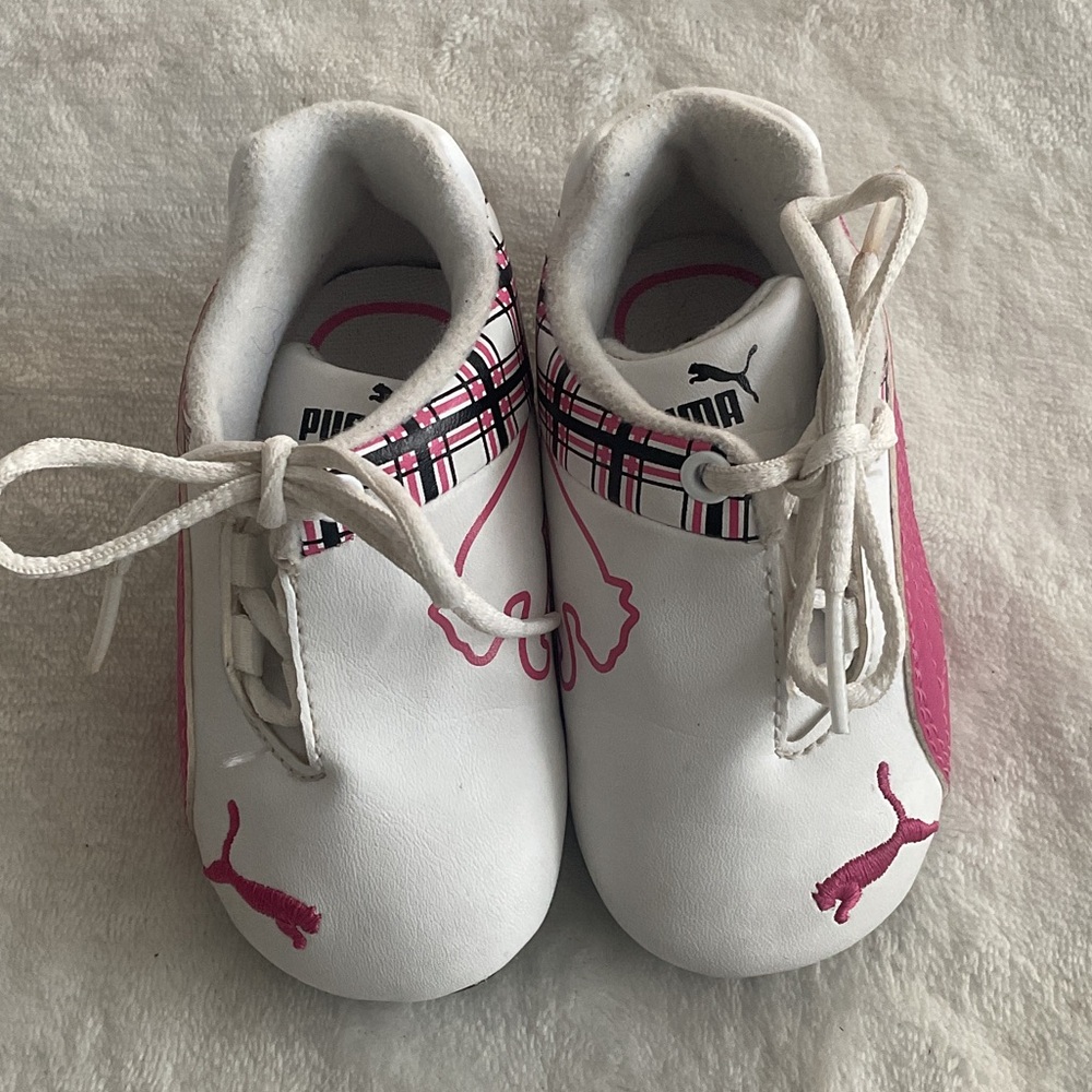 Puma Kids White Pink Plaid Accent Sneakers